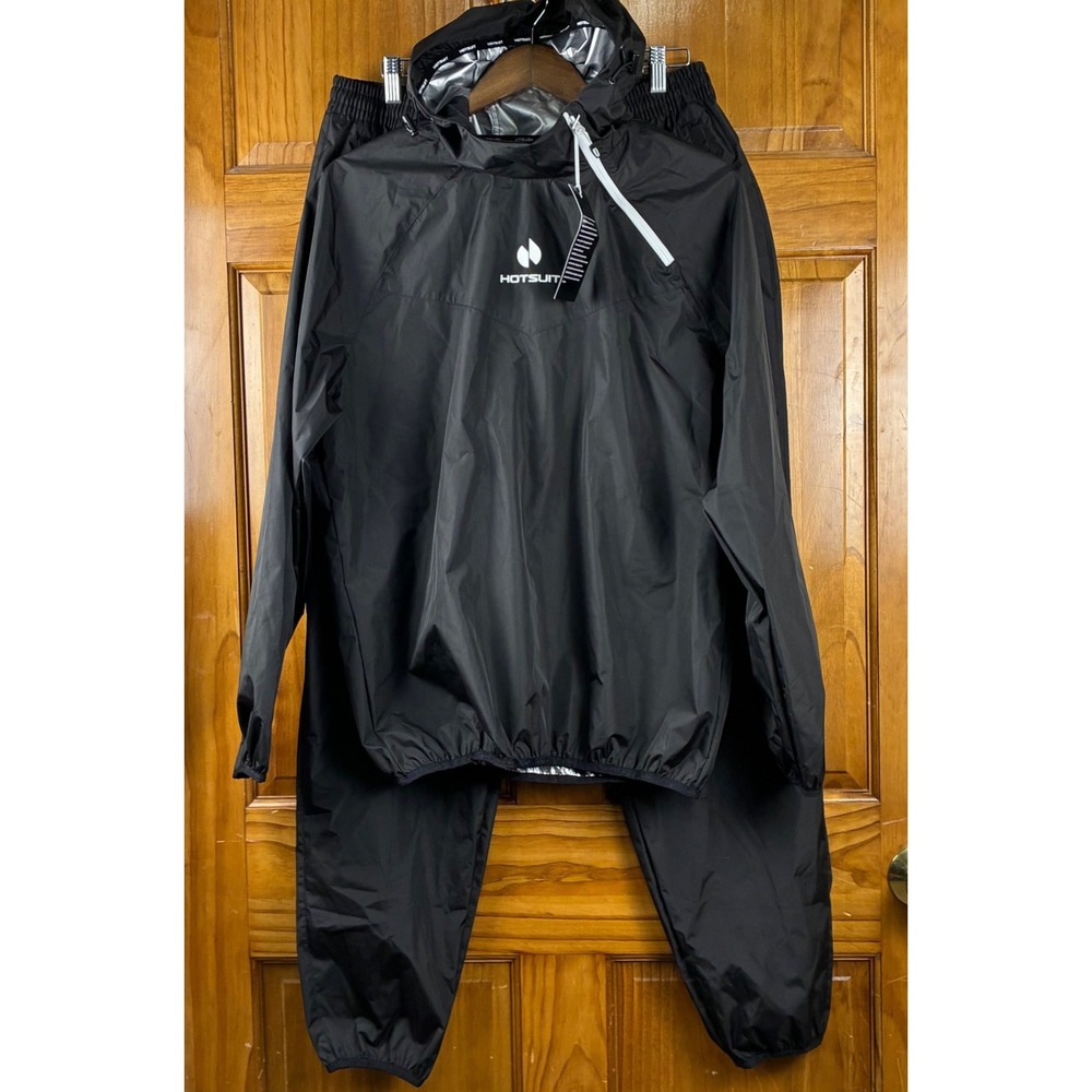 NWT HOTSUIT Womens XL Sauna Suit Black 2-Piece Sweat Jacket and Pants Set